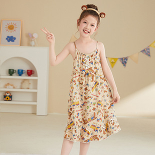 hellokitty凯蒂猫睡衣女童吊带裙竹棉睡裙大童短袖连衣裙2024夏季