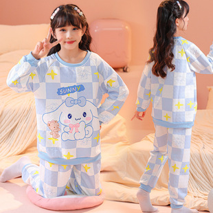 cinnamoroll长袖长裤睡衣卡通 玉桂狗空气夹层棉大童保暖家居服秋