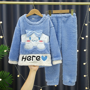 玉桂狗法兰绒秋冬睡衣cinnamoroll加厚套装 2023卡通家居服中小童