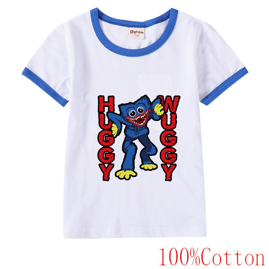 夏季T恤Huggy Wuggy儿童印花波比游戏白色纯棉短袖Poppy Playtime