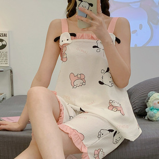 帕恰狗吊带睡衣女士可爱小香风学生泡泡棉绉布家居服套装Pochacco