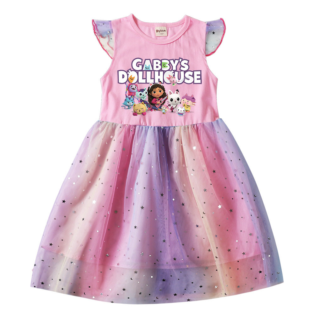 盖比娃娃屋女童连衣裙全棉小飞袖网纱裙GABBY'S DOLLHOUSE 公主夏
