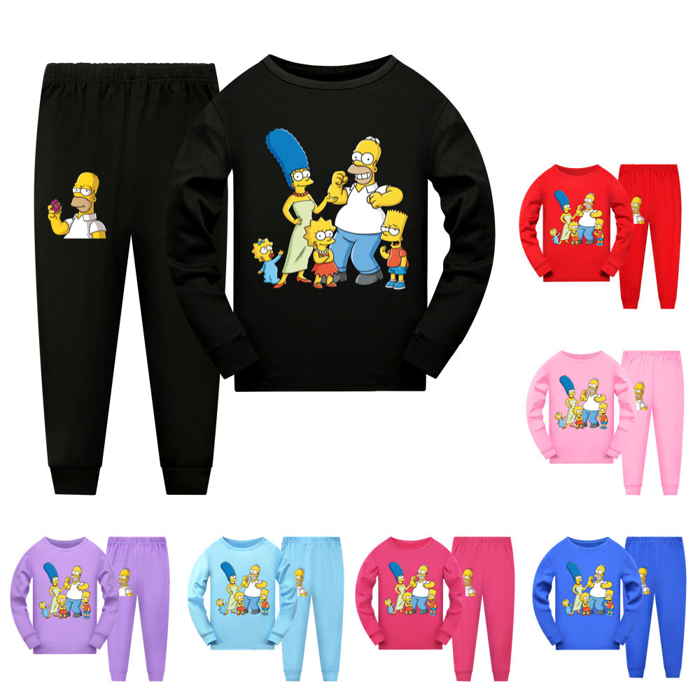 The Simpsons辛普森一家儿童睡衣长袖长裤套装牛奶丝家居服薄2023