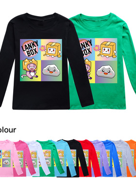 纸盒小人Lankybox儿童长袖纯棉圆领T恤女童可爱上衣 春秋薄款2023