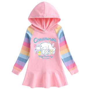 cinnamoroll大耳狗女童纯棉公主裙2024 玉桂狗卡通彩虹宝宝连衣裙
