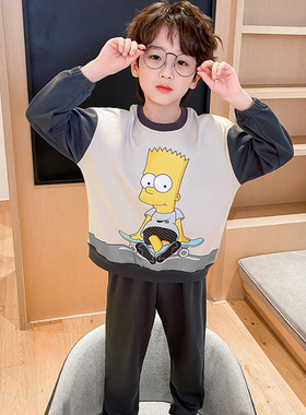 辛普森儿童睡衣长袖精梳棉春秋薄2023Simpsons大童圆领家居服亲子