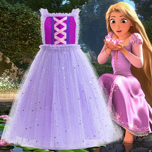 万圣节儿童连衣裙长发公主裙女童吊带礼服网纱裙紫色Halloween 23