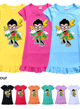 Teen Titans GO少年泰坦出击2022夏季女童冰丝短袖连衣裙睡裙童装
