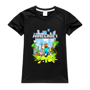 吸湿排汗上衣圆领童装 夏季 世界男童T恤纯棉短袖 2022Minecraft我