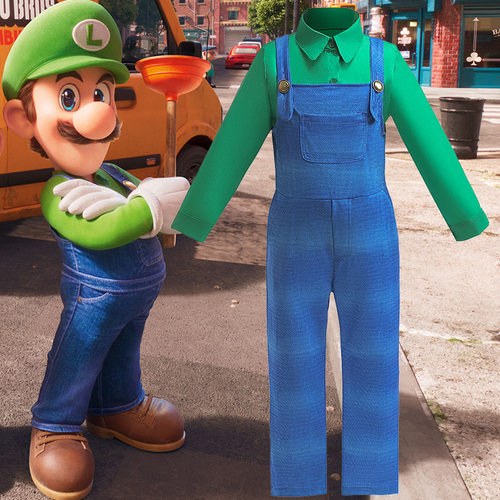 外贸童装爆款马里奥同款系列cosplay马力男童表演礼服两件套