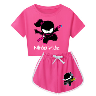 Ninja kidz忍者小子女孩露脐套装2024夏季女童短款辣妹短裤两件套