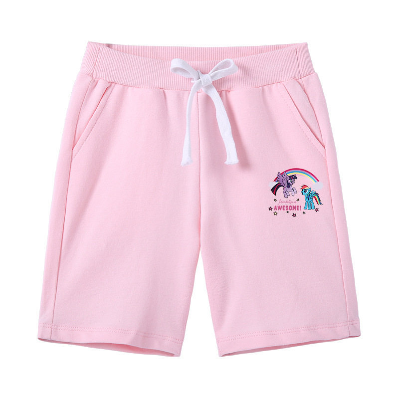 彩虹小马宝莉裤子女童五分裤纯棉宝宝外穿休闲中裤2024夏pony短裤