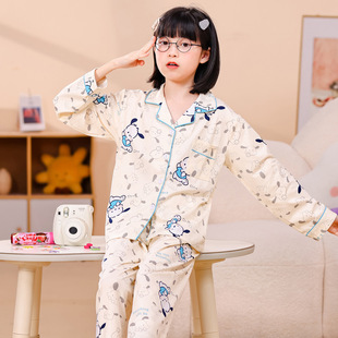pochacco女童睡衣春秋季长袖薄款2024帕恰狗公主风家居服翻领套装