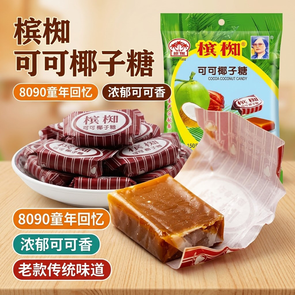 150g槟椥椰子糖8090儿时怀旧老款传统椰子糖袋装童年零食可可味
