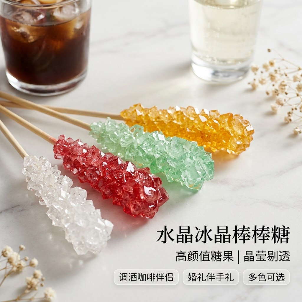 彩色冰晶棒棒糖咖啡糖调酒茶饮搅拌糖婚礼甜品彩虹水晶儿童棒棒糖