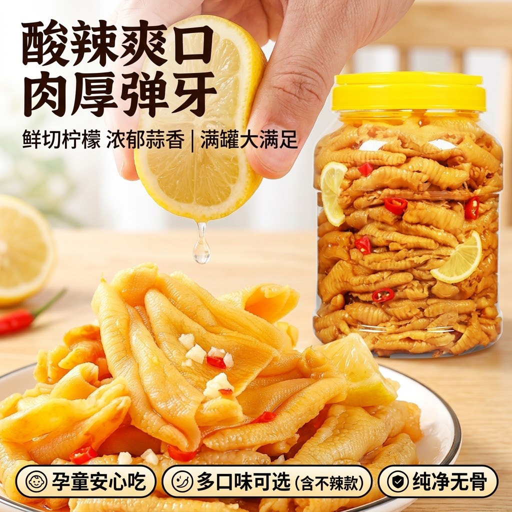 蒜蓉无骨鸡爪小孩儿童不辣五香酸鸡肉零食