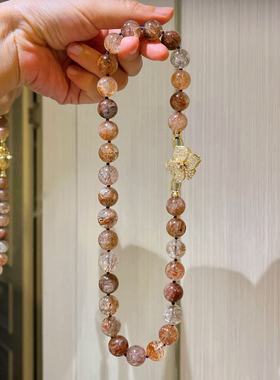 12mm高品质天然黑金超七项链锁骨链 白水晶复古氛围感设计感