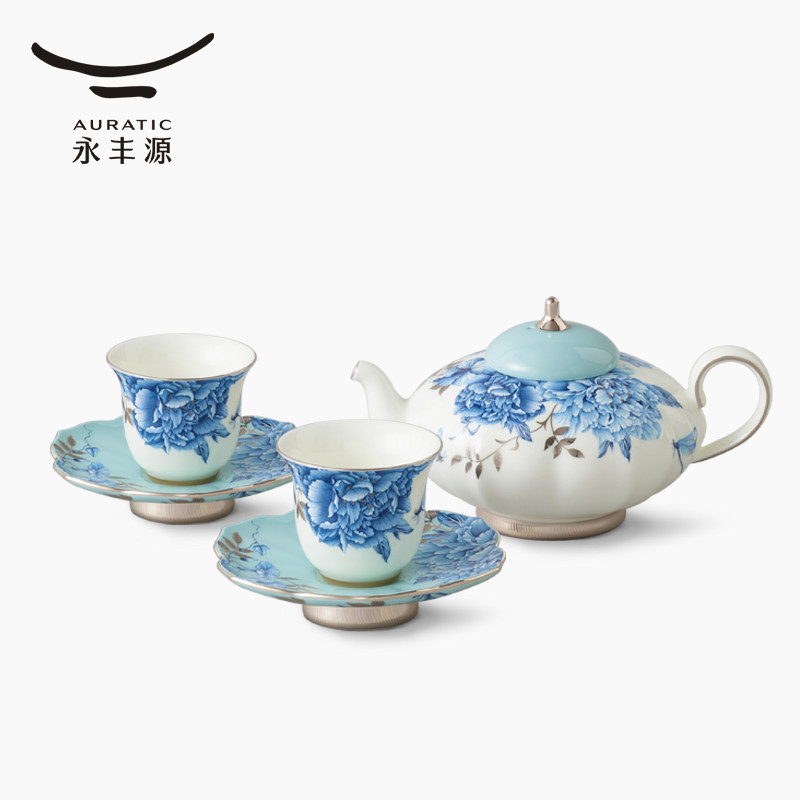 永丰源 中秋礼铂金青花6头中式茶具2人位10/26头高档茶咖具乔迁礼