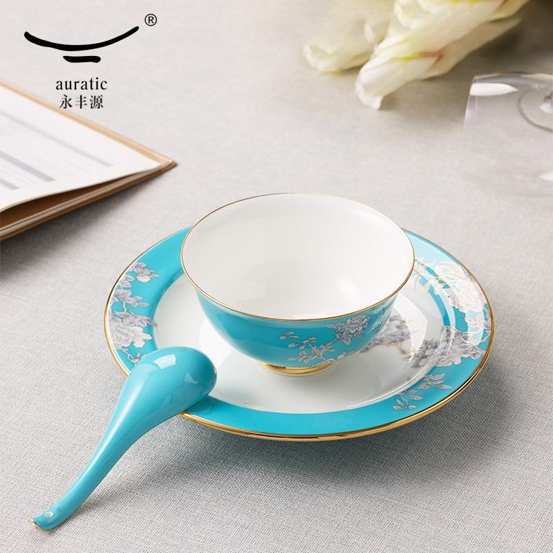 【一人食】永丰源水墨牡丹3头餐具碗碟勺组合 1碗1碟1勺