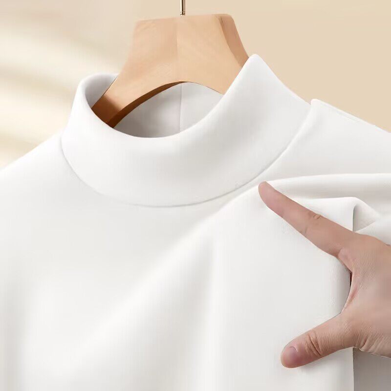 2025德绒双面新款长袖纯色加厚T恤秋冬季男保暖半高领加绒打底衫