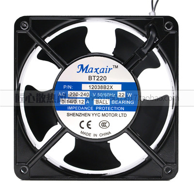 原装MAXAIR BT12038B2X 220V AC 0.14A 22W 12厘米 12038散热风扇