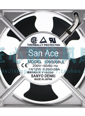 109S008UL AC200V 原装日本三洋 SANYO12038铝框交流设备进口风扇