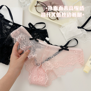 新款 蕾丝纯欲甜美交叉细带透视三角裤 蝴蝶结轻薄透气女生内裤 法式