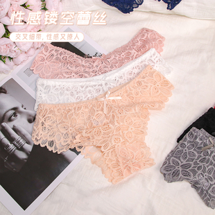 无痕透气轻薄裸感蝴蝶结女士内裤 蕾丝纯欲性感花边镂空三角裤 法式