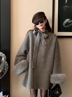 im向 温莎千金'蝴蝶结毛袖一慵懒风感双面呢大衣