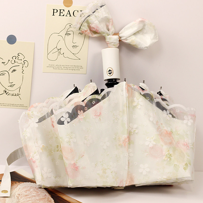 全自动双层蕾丝花边伞女晴雨两用遮阳公主防晒防紫外线黑胶太阳伞