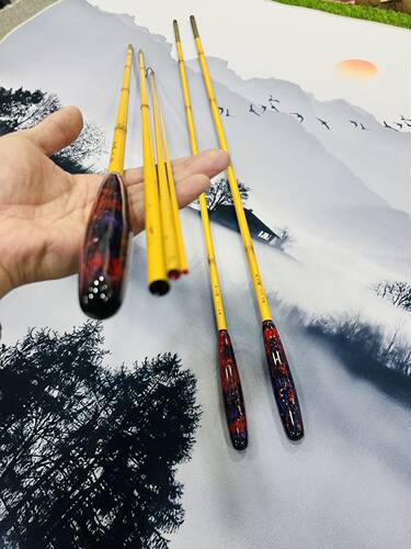 大漆并继竿工艺品大漆涂装手工制作手把镶嵌螺釉彩绘手感轻腰力好