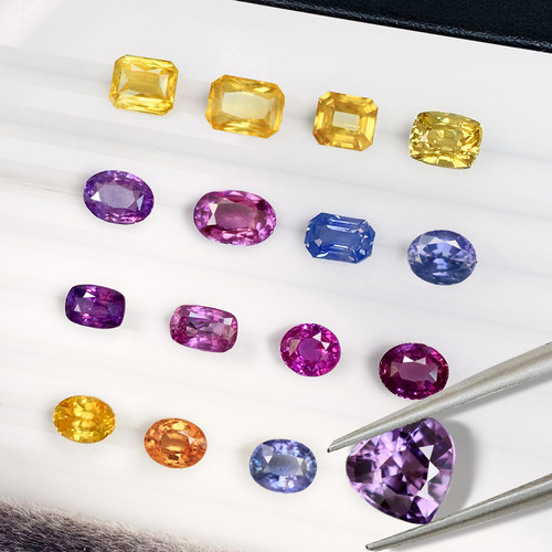 CB1-3天然彩色蓝宝石戒面18k金镶嵌时尚款戒指吊坠耳钉耳坠新品女