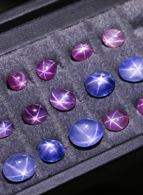 XG8天然星光彩色无烧蓝宝石裸石珠宝18K金镶嵌戒指吊坠耳钉总链接