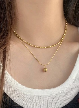 不掉色钛钢双层项链叠戴气质