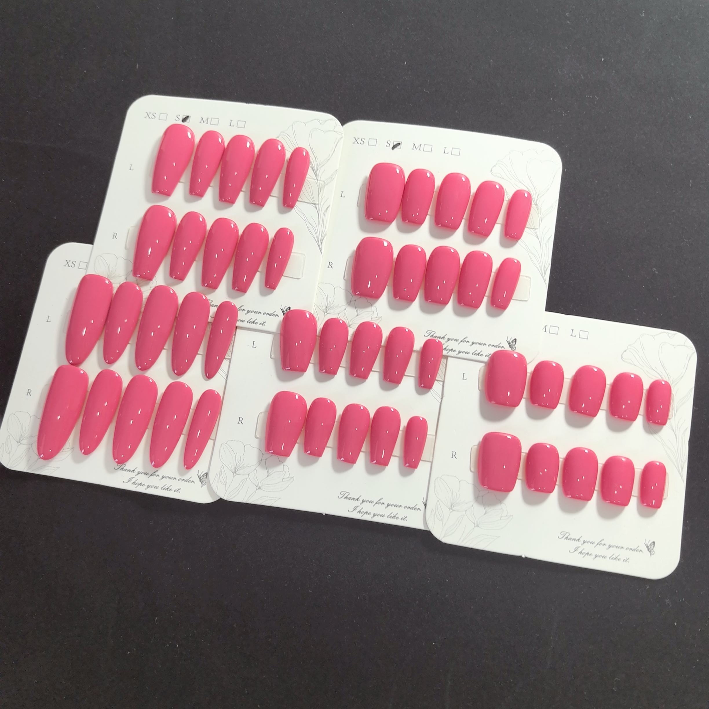 欧美辣妹玫红色亮面短款中方纯手工穿戴甲小众显白高级感简约美甲