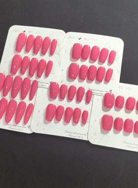 欧美辣妹玫红色亮面短款中方纯手工穿戴甲小众显白高级感简约美甲