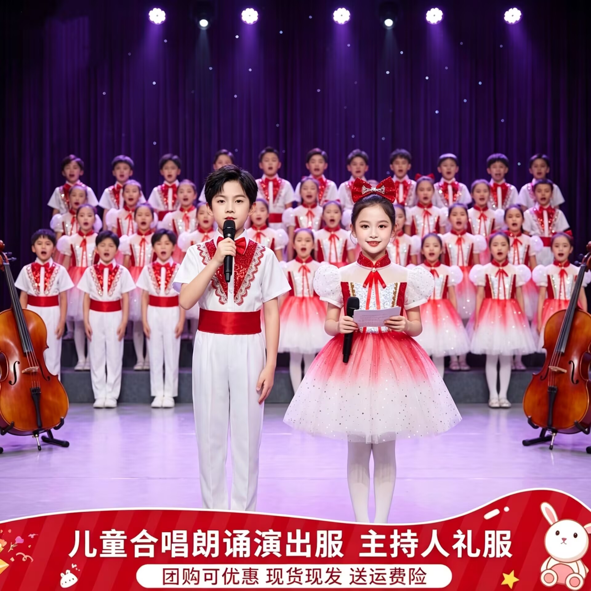 儿童红歌朗诵大合唱服亮片蓬蓬裙