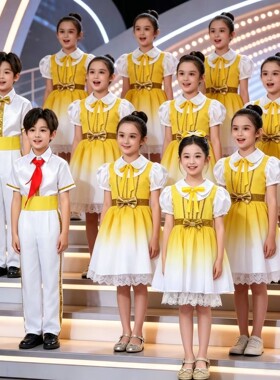 六一儿童合唱演出服男女童黄色公主裙小学生朗诵比赛表演服装