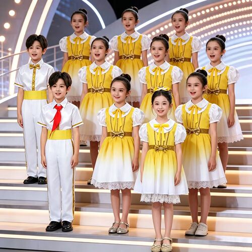 六一儿童合唱演出服男女童黄色公主裙小学生朗诵比赛表演服装