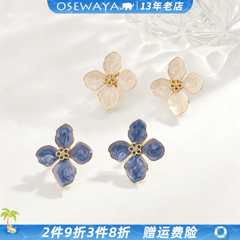 OSEWAYA无耳洞立体珠光花朵耳夹