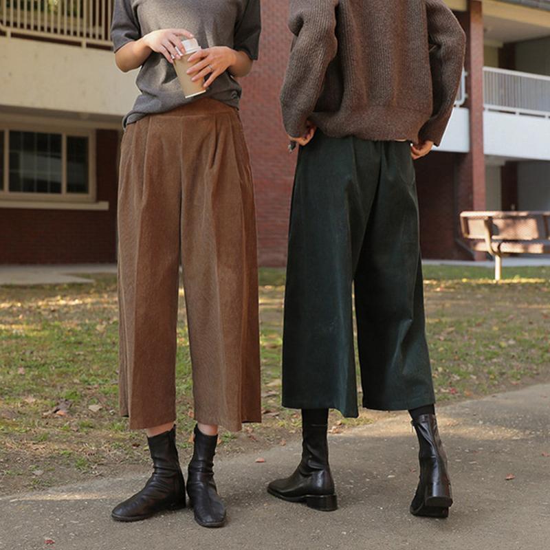 跨境日韩灯芯绒松紧腰宽松阔腿裤