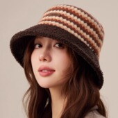 CACUSS帽子女秋冬渔夫帽复古格纹泰迪绒户外保暖盆帽大头围水桶帽