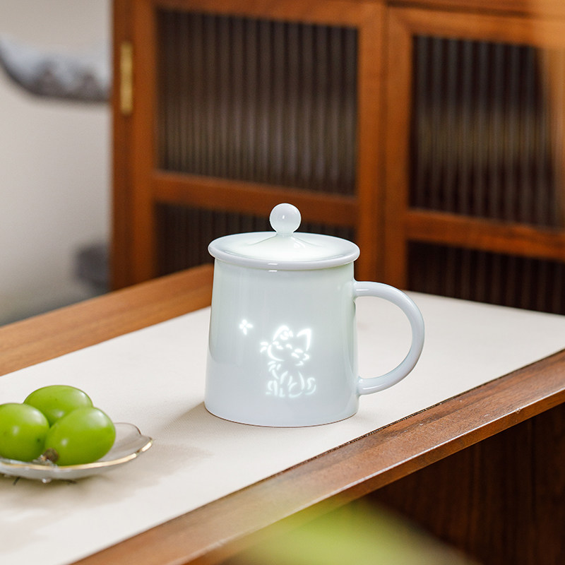 景德镇玲珑杯陶瓷茶杯创意个性马克杯个人专用带盖茶水杯礼品杯