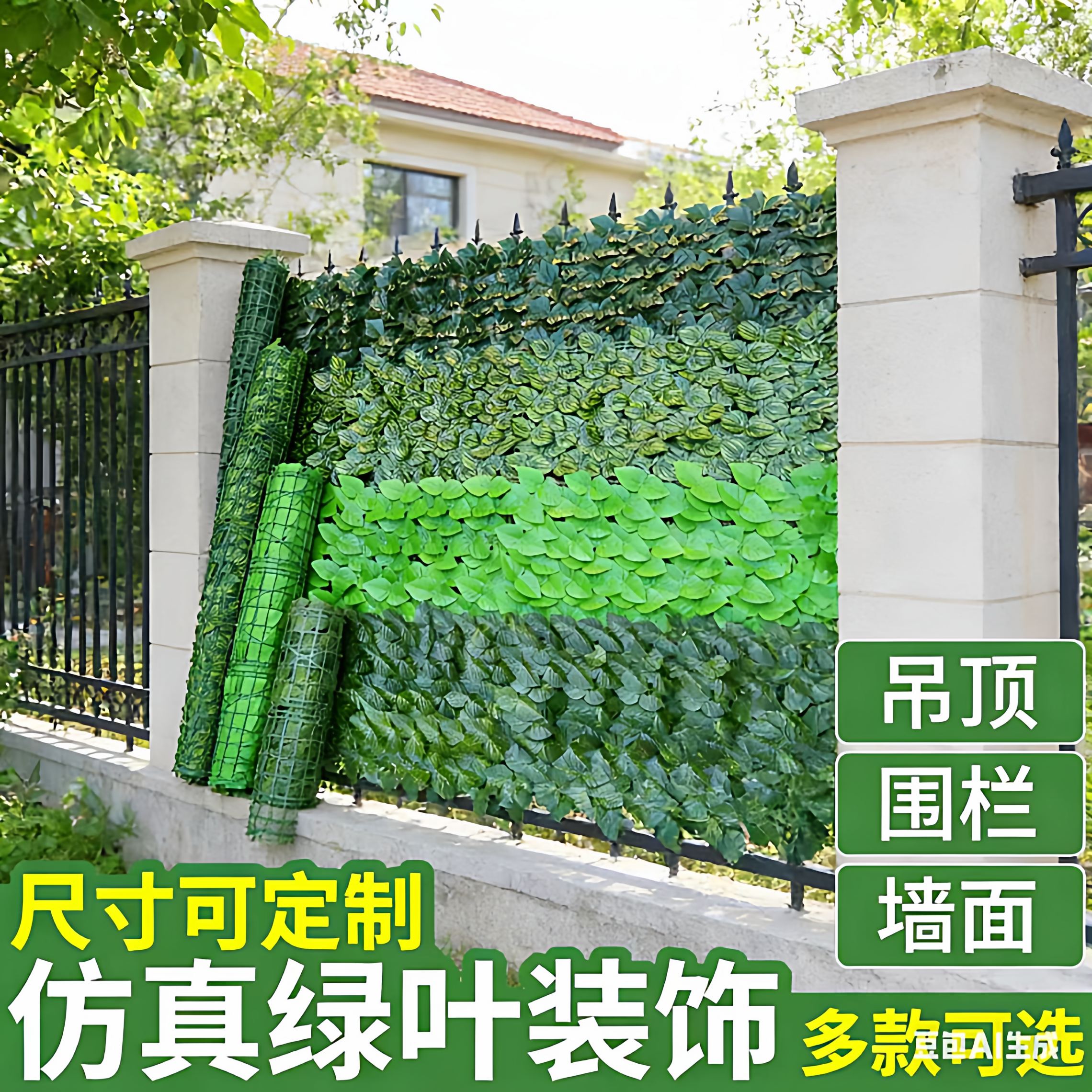 仿真绿植墙装饰栅栏篱笆叶子遮阳网围墙树叶遮挡吊顶绿叶植物围栏
