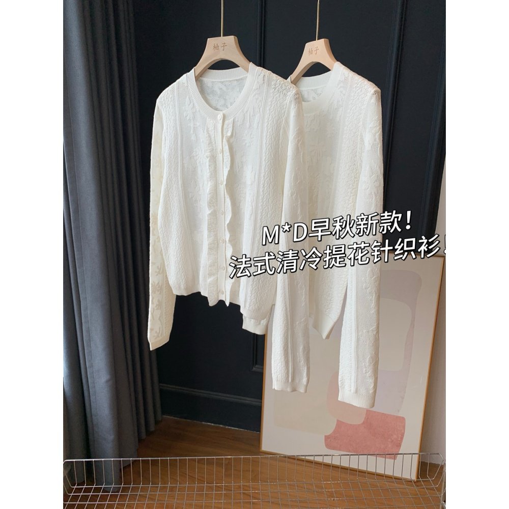 M*D早秋新款法式清冷提花针织衫