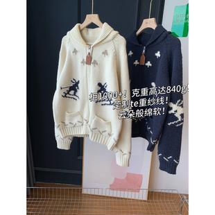 慵懒毛衣开衫 萣制te重纱线 女外套秋新 克重高达840g 柜1000