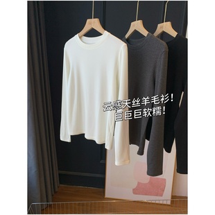 T恤打底衫 微绒显瘦百搭长袖 女25新秋 巨巨巨软糯 云感天丝羊毛衫