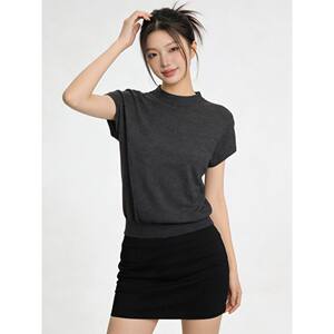 百搭半高领柔软针织衫T恤女26新款夏季简约气质纯色短袖t恤上衣薄