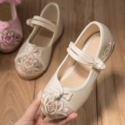 民族风汉服鞋子女童古装手工宝宝中国风老北京布鞋儿童古风绣花鞋