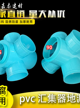 中央集中排水汇集器蓝色PVC加厚排水管件易疏通地漏防臭75*75